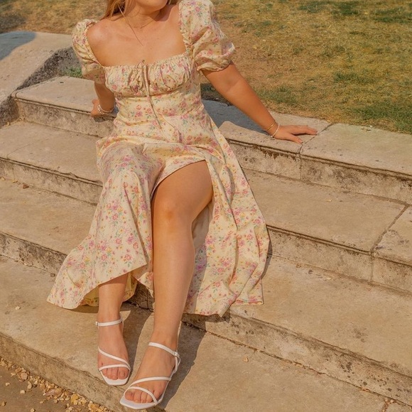 Tallulah Lemon Floral Puff Sleeve Midi Sundress - Picture 10 of 14